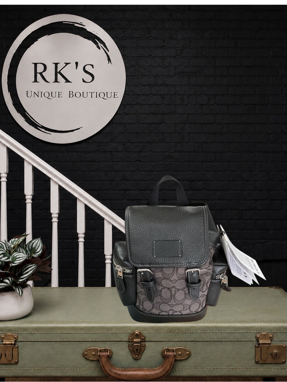 Coach Gray and Black Signature Mini Backpack